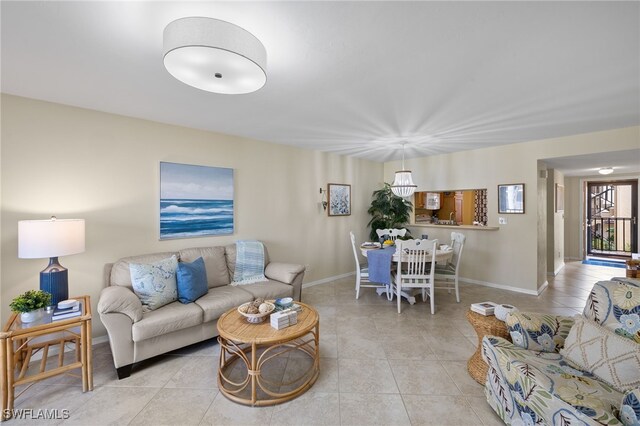 living room featuring light tile patterned floors