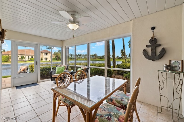 14987 Rivers Edge Ct Unit 139, Fort Myers, FL 33908 - sunroom with ceiling fan, a water view, and outdoor dining space