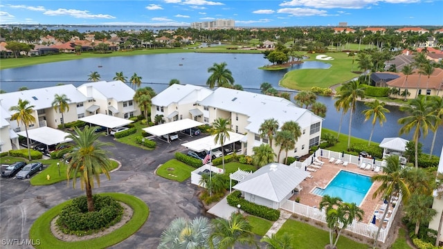 14987 Rivers Edge Ct Unit 139, Fort Myers, FL 33908 - aerial perspective of suburban area featuring a nearby body of water, a pool area, and a golf club