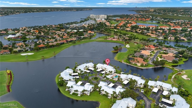 14987 Rivers Edge Ct Unit 139, Fort Myers, FL 33908 - aerial view of property's location featuring nearby suburban area, a large body of water, and a local golf course
