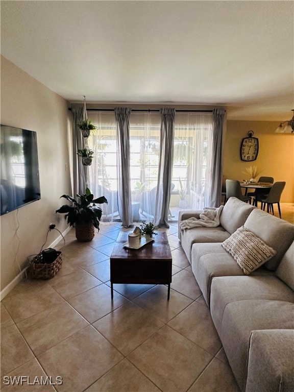 living room featuring light tile patterned floors