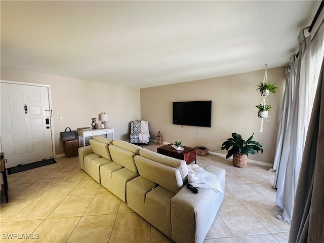 living room featuring light tile patterned floors