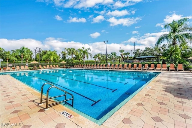 view of pool featuring a patio