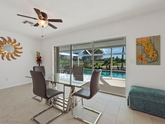 1258 Jamaica Rd, Marco Island, FL 34145 - dining area with light tile patterned floors, visible vents, and ceiling fan