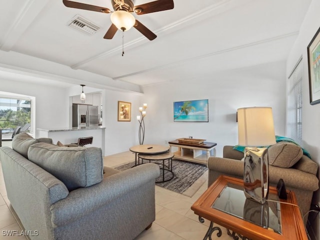 1258 Jamaica Rd, Marco Island, FL 34145 - living area with visible vents, beam ceiling, and ceiling fan