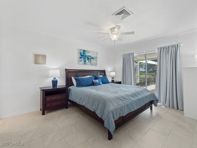 1258 Jamaica Rd, Marco Island, FL 34145 - bedroom featuring ceiling fan, access to outside, visible vents, and light tile patterned floors