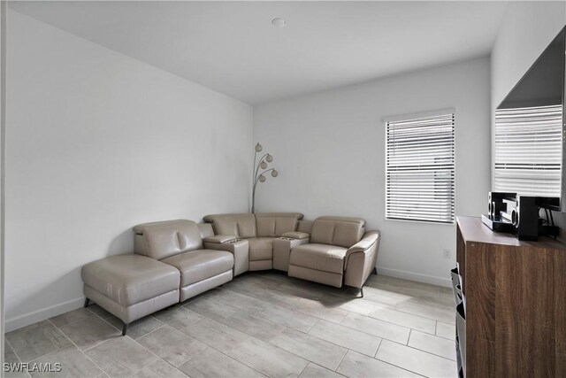 living area with baseboards