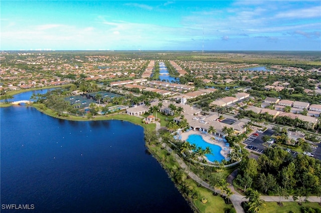 aerial view with a water view