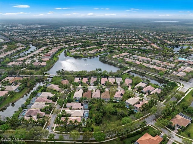 aerial view featuring a water view