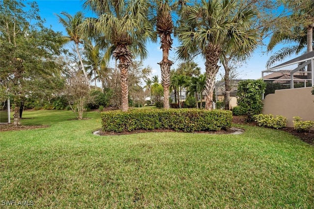 view of yard with a lanai