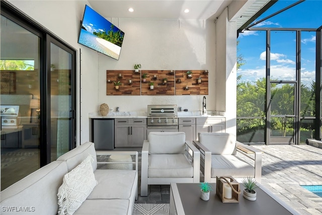 interior space with a skylight and sink