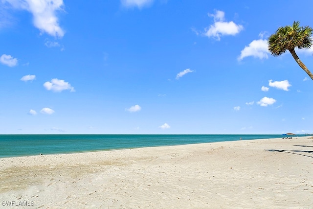 property view of water featuring a beach view