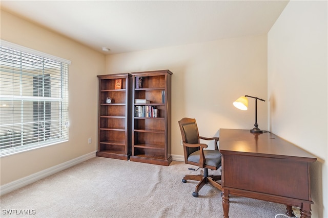 view of carpeted home office