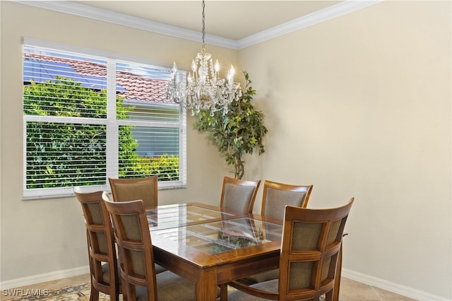 dining room featuring a notable chandelier and crown molding