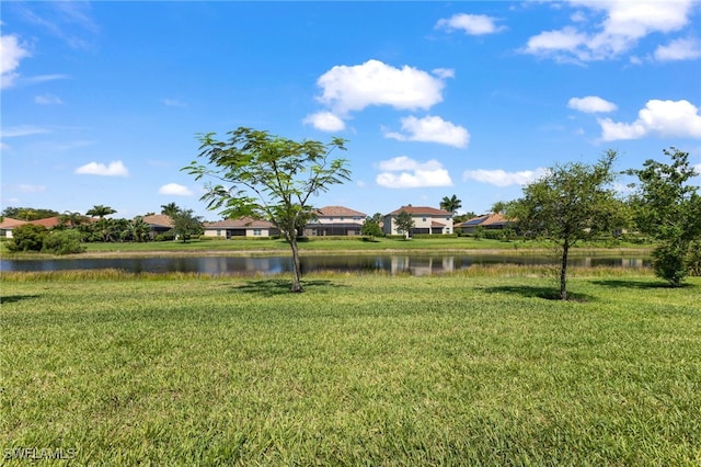 view of yard with a water view