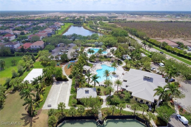 bird's eye view featuring a water view