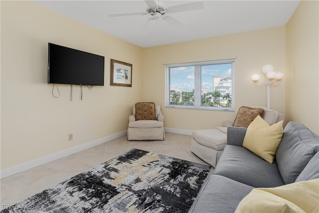 living room with ceiling fan