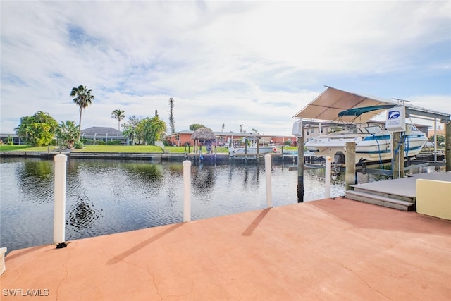 view of dock with a water view