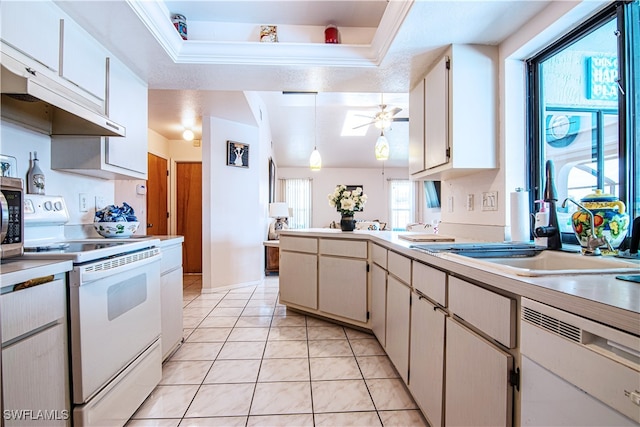 kitchen featuring dishwasher, a healthy amount of sunlight, white electric range, and light tile patterned floors