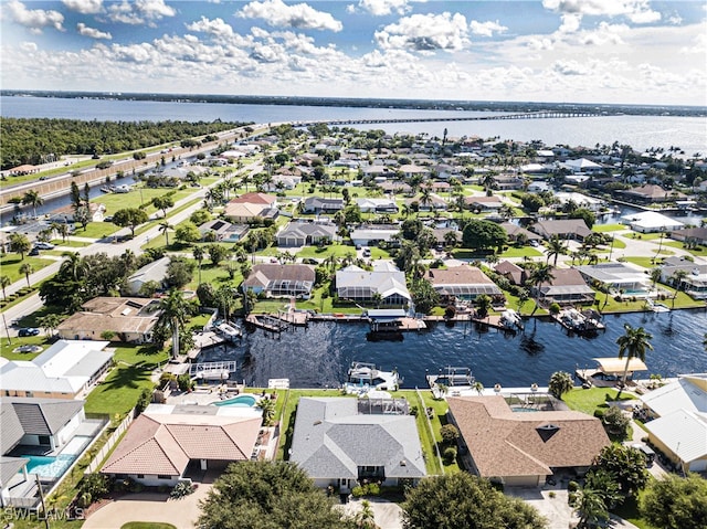 aerial view with a water view