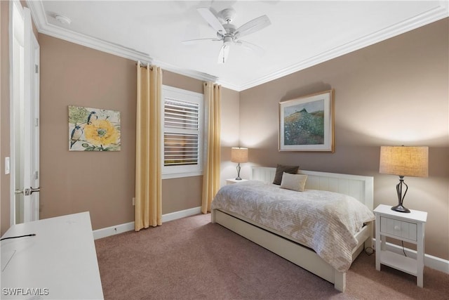 12917 Hadley Ct, Fort Myers, FL 33913 - carpeted bedroom with baseboards, crown molding, and a ceiling fan