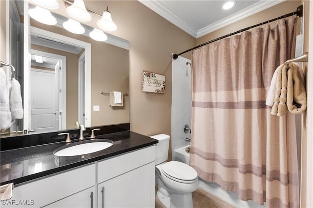 12917 Hadley Ct, Fort Myers, FL 33913 - full bathroom featuring vanity, ornamental molding, shower / tub combo, and toilet