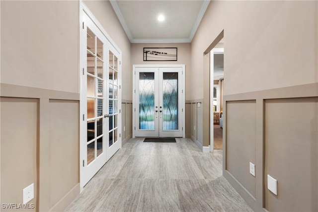 12917 Hadley Ct, Fort Myers, FL 33913 - doorway with french doors, ornamental molding, carpet floors, and baseboards