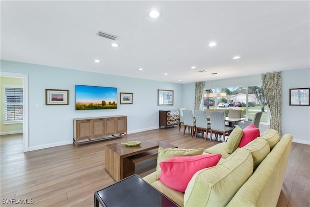 living room with light wood-type flooring