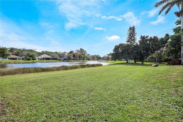 view of yard with a water view