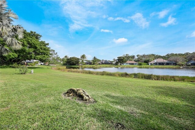 view of yard with a water view