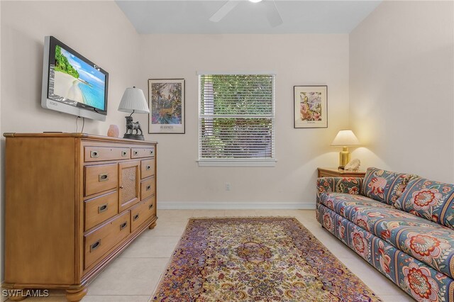 interior space featuring ceiling fan