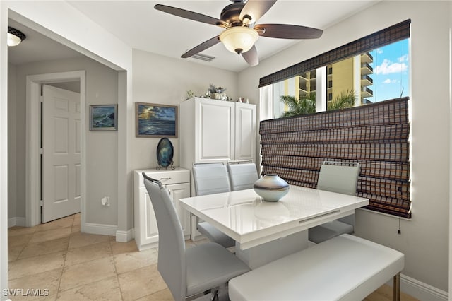 dining area featuring ceiling fan