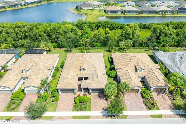 aerial view with a water view