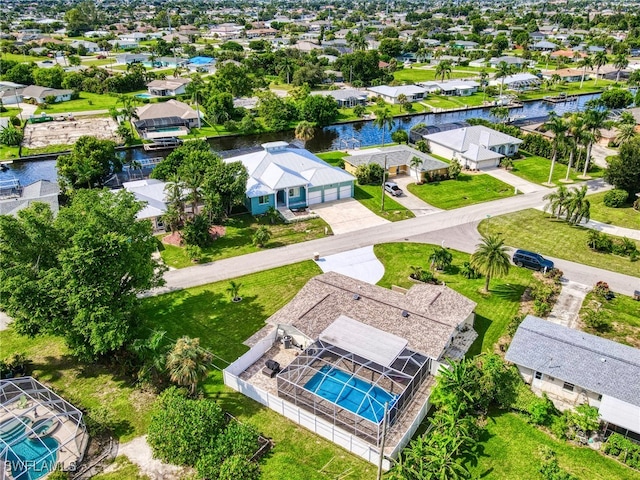 aerial view with a water view