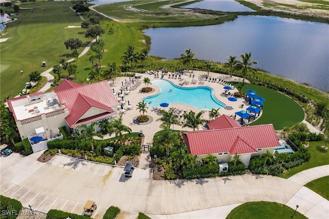 aerial view with a water view