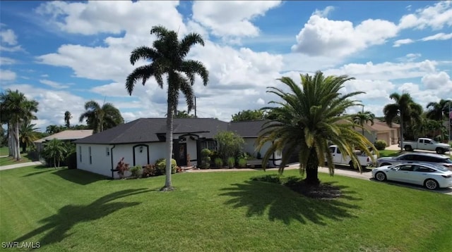 ranch-style home featuring a front yard