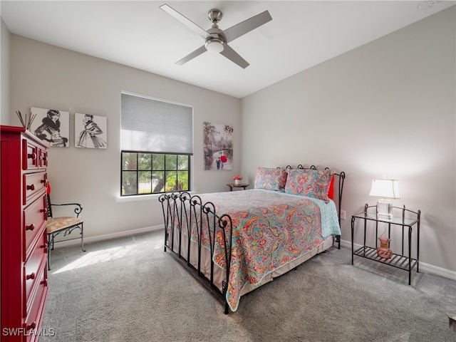 bedroom featuring ceiling fan and carpet flooring