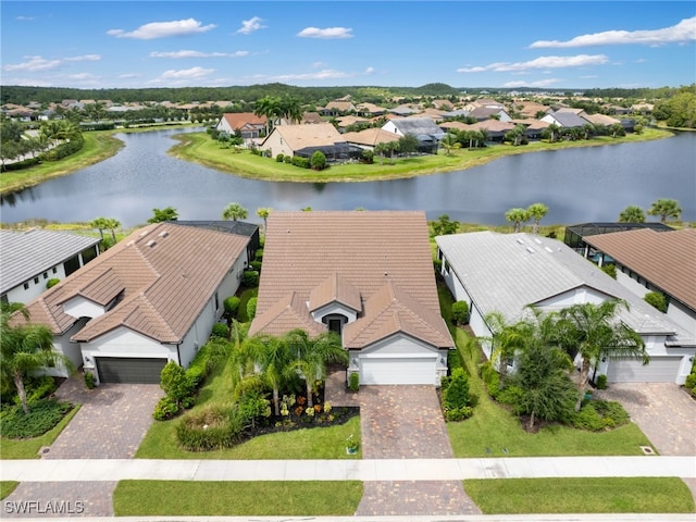 aerial view with a water view