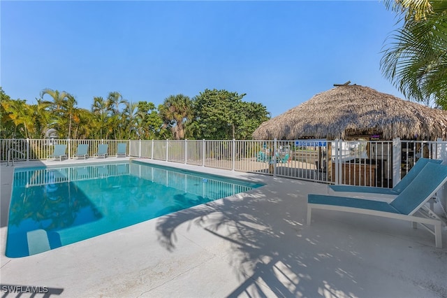 view of swimming pool featuring a patio area