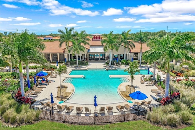 view of pool featuring a patio area