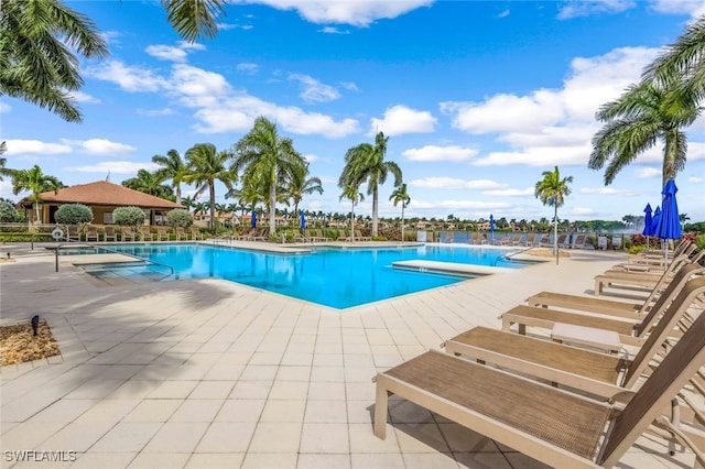 view of pool with a gazebo and a patio area