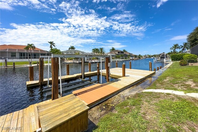 dock area with a water view