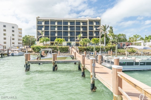 dock area with a water view