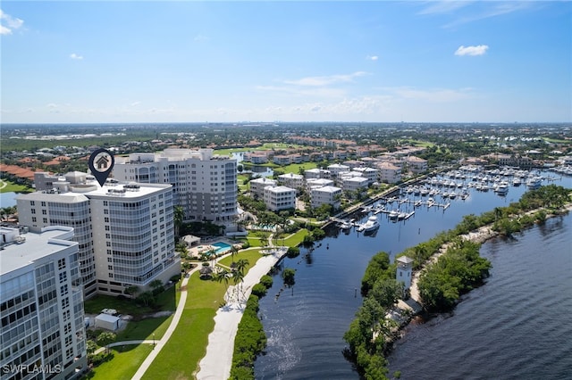 aerial view with a water view