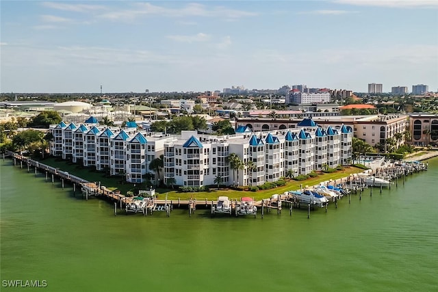 aerial view featuring a water view