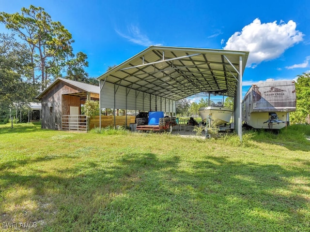 view of car parking featuring a carport and a lawn