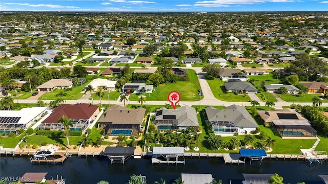 aerial view with a water view