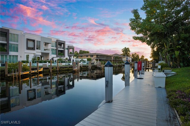 dock area with a water view