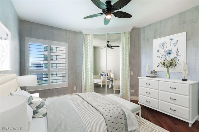 295 Grande Way Unit 1004, Naples, FL 34110 - bedroom with dark wood-style flooring, a ceiling fan, and access to outside