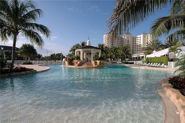 view of pool with a gazebo